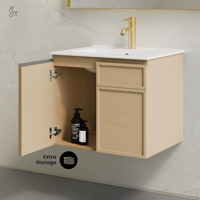 St. Tropez 24" Wall-Mounted Bathroom Vanity in Natural Oak with Sink Top image number 2