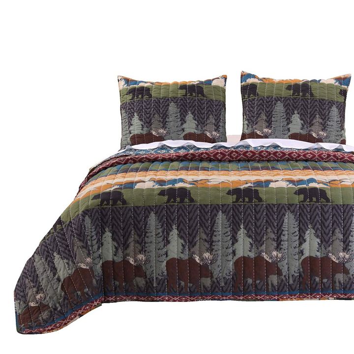 2 Piece Twin Size Quilt Set with Nature Inspired Print, Multicolor - Benzara