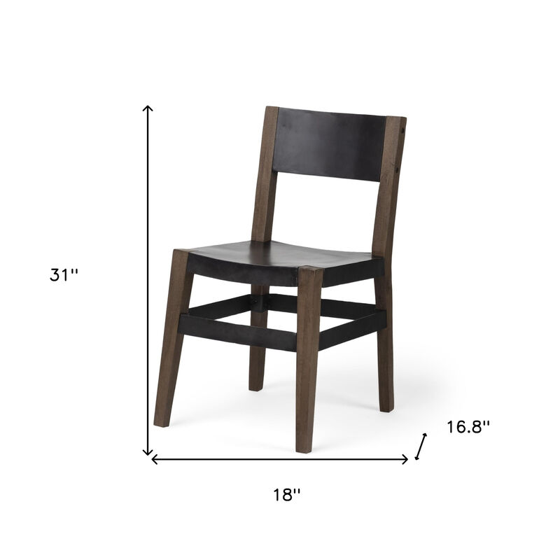 Metal and Wood Open Back Dining Chair, Industrial Style Side Chair for Kitchen