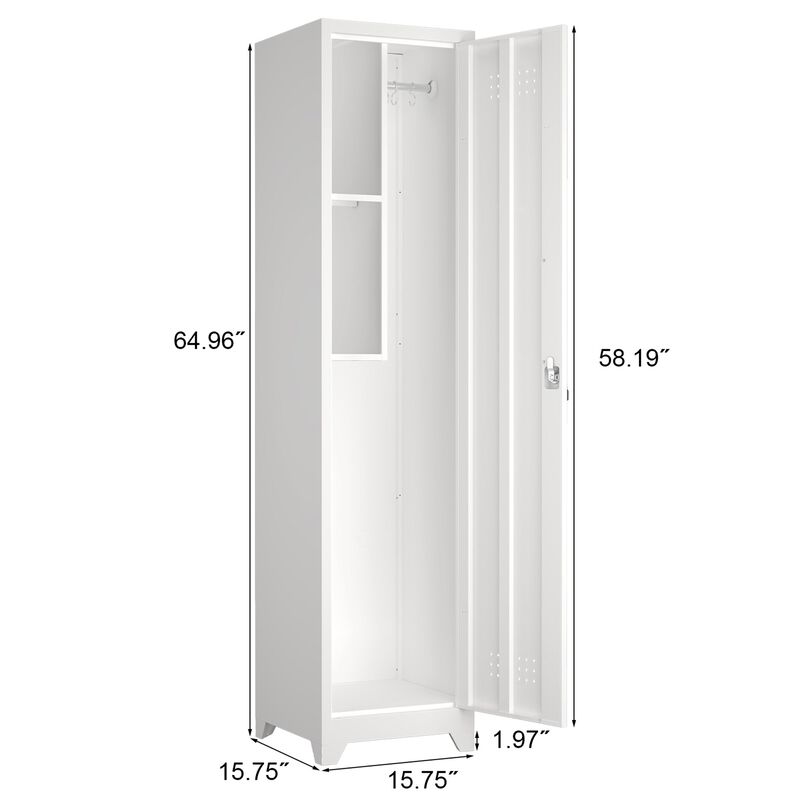 65" Narrow Broom Metal Cleaning Storage Cabinet With Hooks image number 1