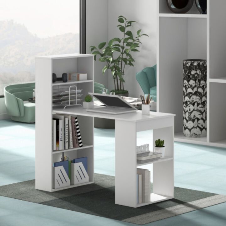 Hivvago Computer Desk Writing Workstation Office with 6-Tier Storage Shelves