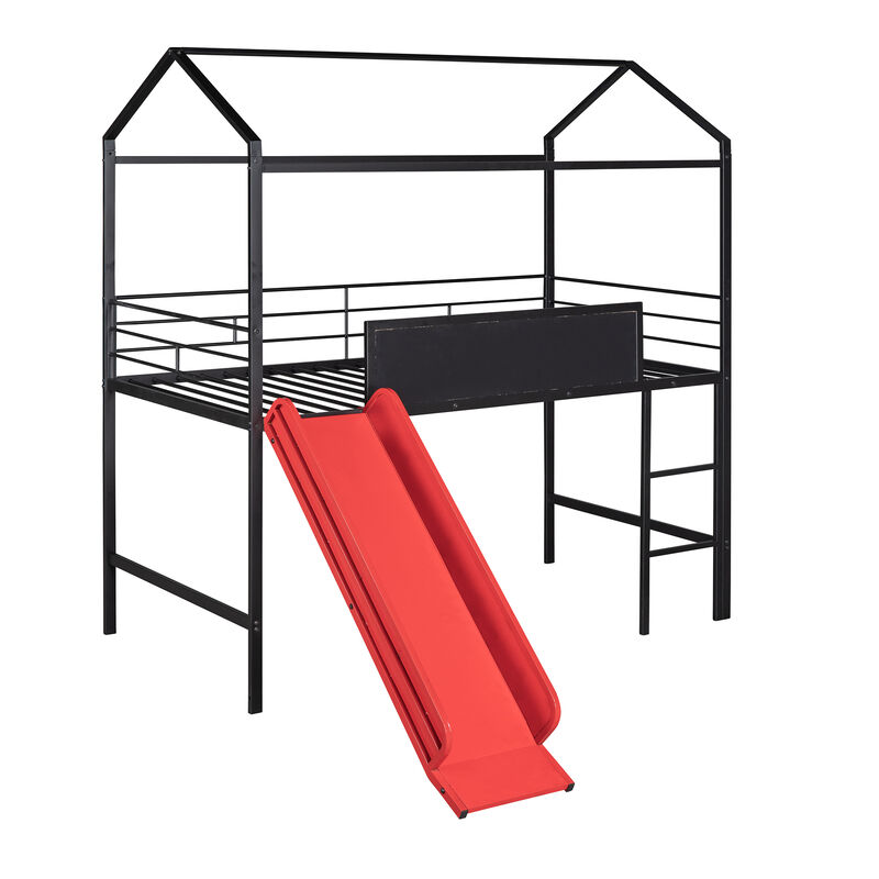 Merax Metal House Bed Loft Bed with Slide image number 3