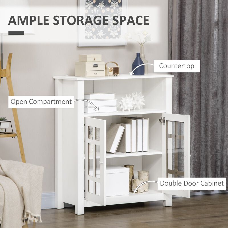 White Dining Cabinet: Glass Door Sideboard for Living Room Storage