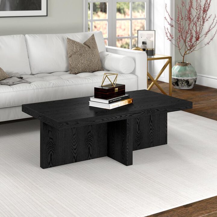 Hudson&Canal Elna 44 Wide Rectangular Coffee Table in Black Grain