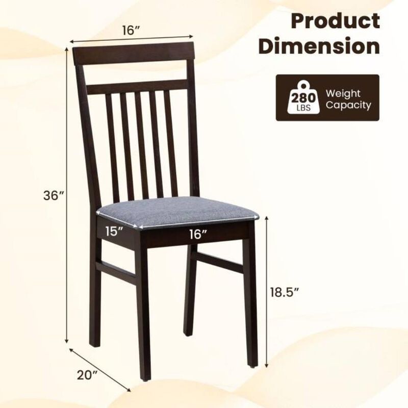 Hivvago Set of 2 - Classic Sturdy Wood Dining Chair with Grey Upholstered Seat Cushion