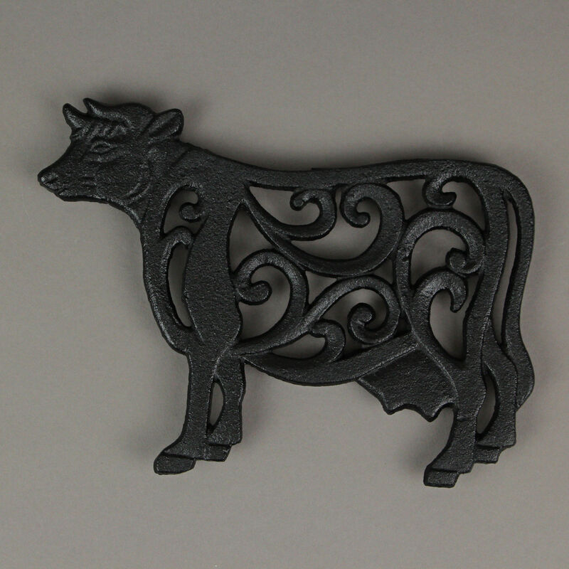 Set of 3 Black Cast Iron Farm Animal Kitchen Trivets Decorative Wall Hanging Art image number 6