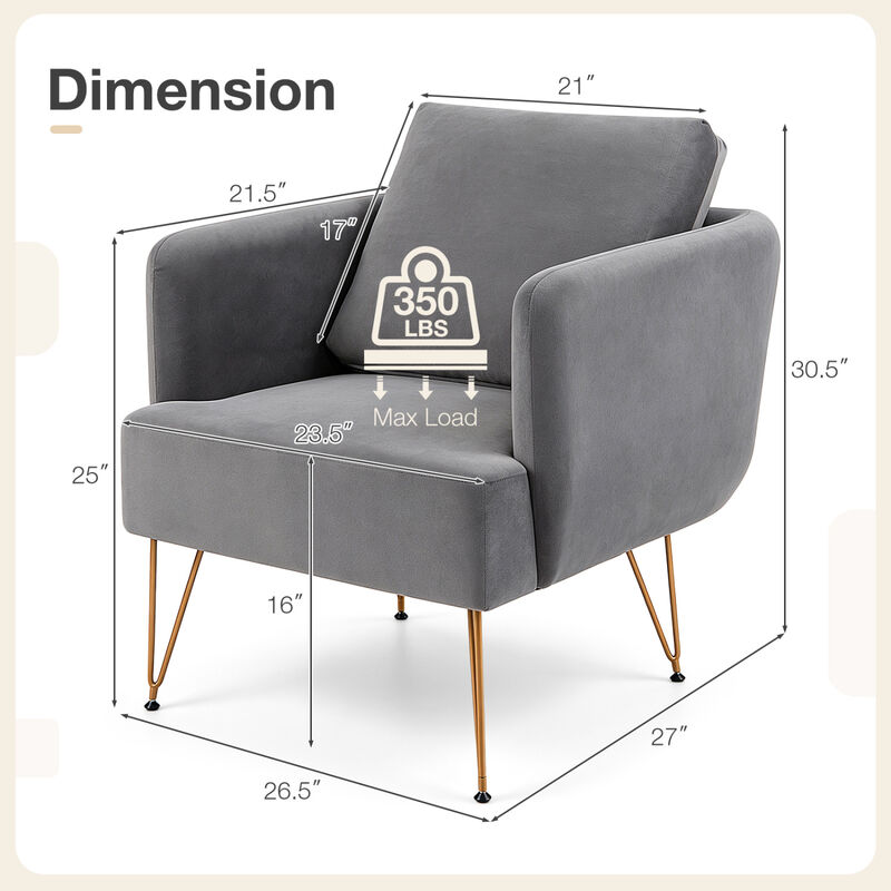 Accent Chair with Cushioned Backrest and Gold Metal Legs for Bedroom image number 2