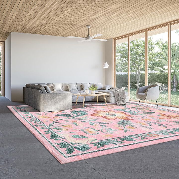Modern Washable Folding Floral Print Rug, Soft Washable Non - Slip Backing for Living Room Bedroom