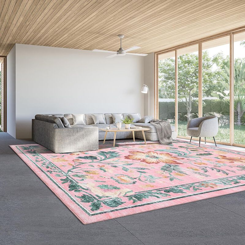 Modern Washable Folding Floral Print Rug, Soft Washable Non - Slip Backing for Living Room Bedroom image number 1