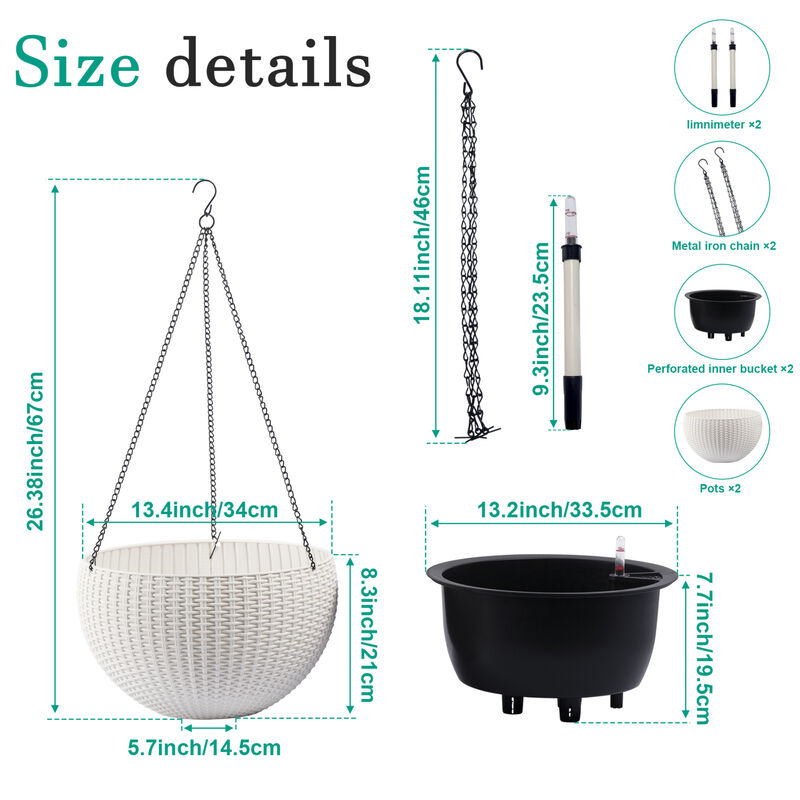 WOW PIONEER Self-Watering Hanging Planter Large Capacity Root-Rot Resistant Water Storage Water Level Indicator image number 2