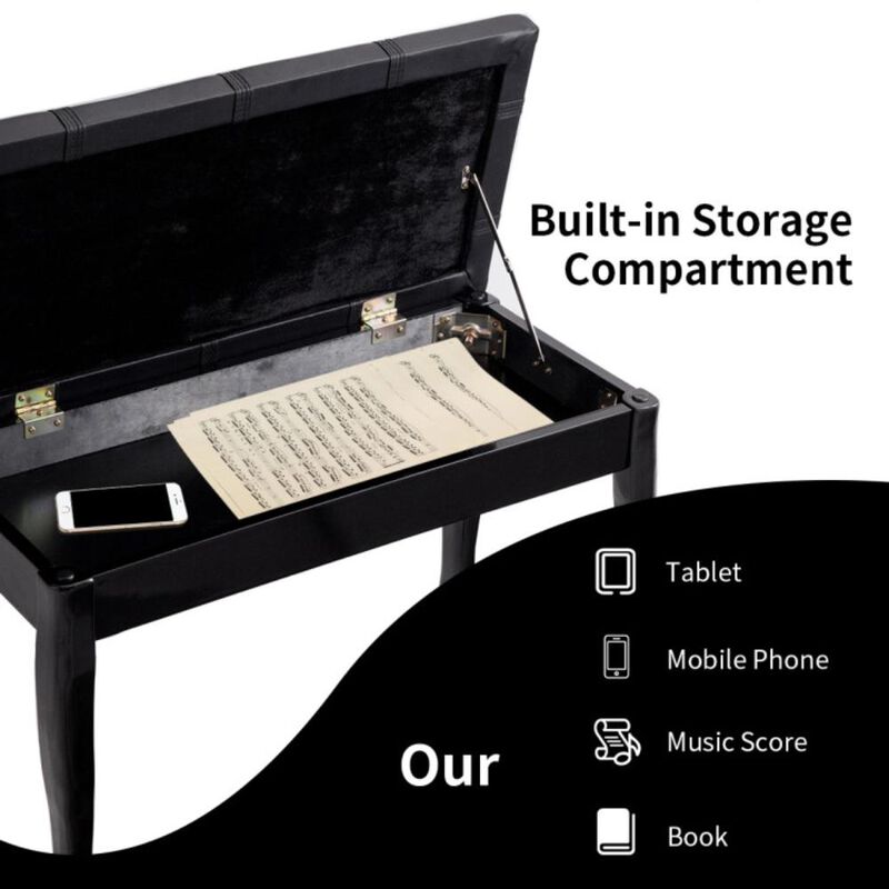 Hivvago Solid Wood PU Leather Piano Bench with Storage