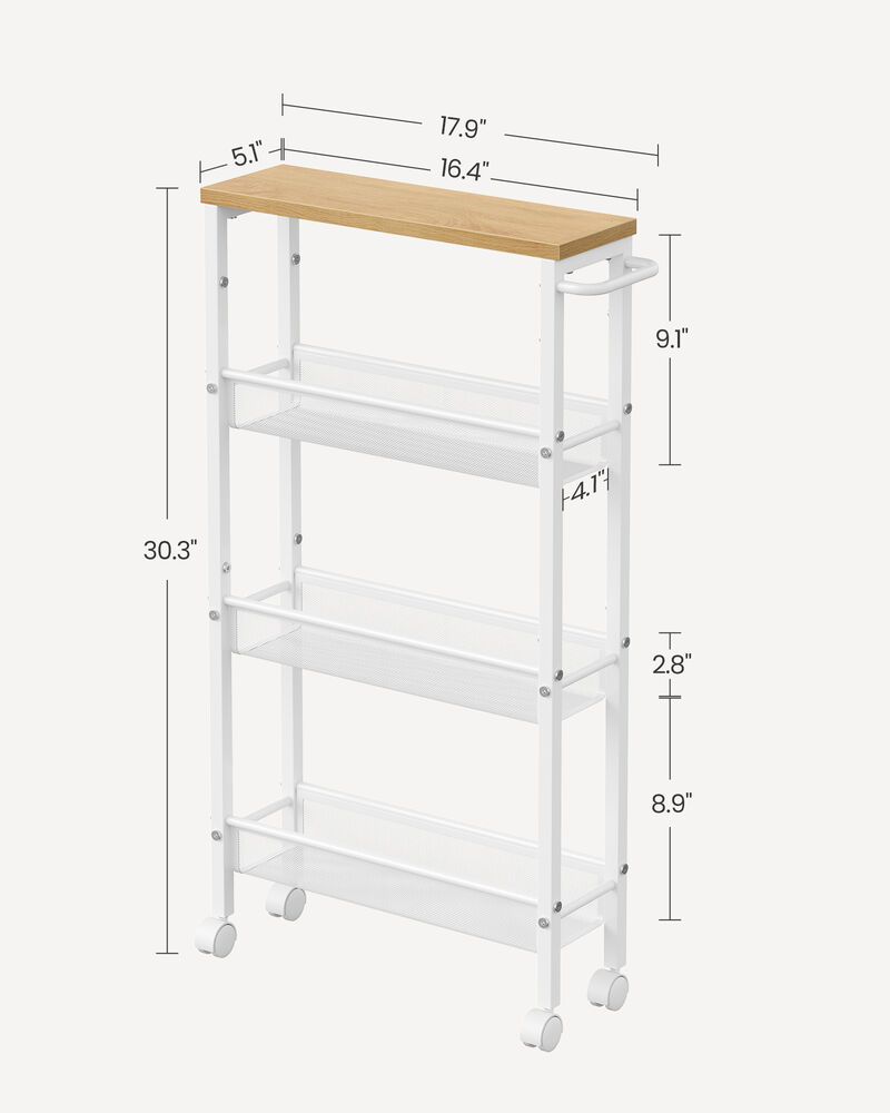 Slim 4-Shelf Rolling Cart &ndash; Compact Organizer with Wheels for Bathroom, Closet, or Kitchen Use