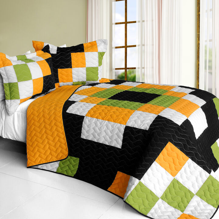 Vermicelli Quilted Patchwork Bedding Set Queen Size Ray of Light Design
