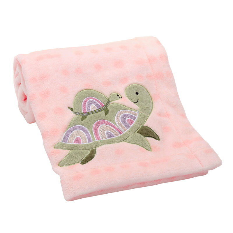 Lambs & Ivy Sea Dreams Cozy Pink Fleece Turtle Applique Baby Blanket