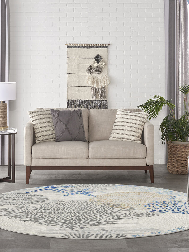 Seaside SDS04 Ivory/Gray/Blue 7'10" x Square Rug