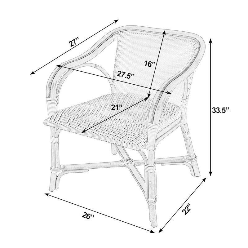 Butler Specialty Portofino 18.75 in. Seat Height Rattan Arm Chair, White and Gray image number 2