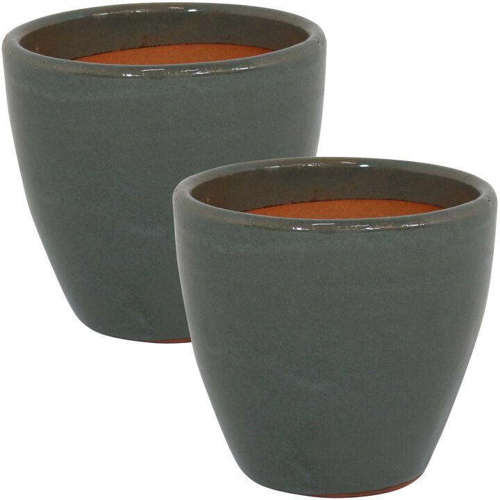 Sunnydaze Set of 2 Resort Glazed Ceramic Planters - 8"
