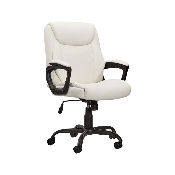 AmazonBasics Classic Puresoft PU-Padded Mid-Back Office Computer Desk Chair with Armrest - Cream