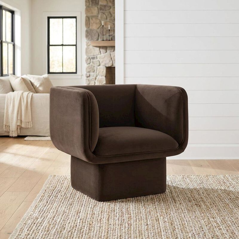 Performance Velvet Accent Chair with Padded Arms, Chocolate Brown image number 3