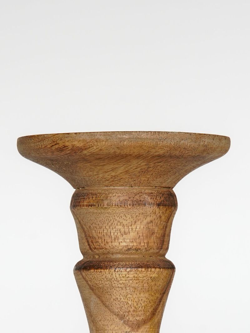 Traditional Wallnut Eco-friendly Handmade Mango Wood Set Of One 15" Pillar Candle Holder