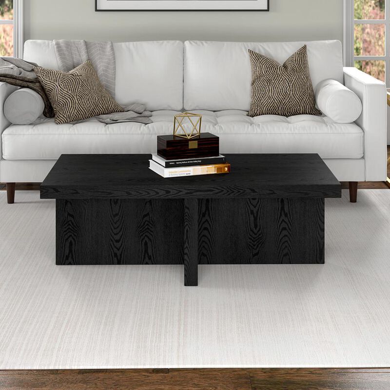 Hudson&Canal Elna 44 Wide Rectangular Coffee Table in Black Grain