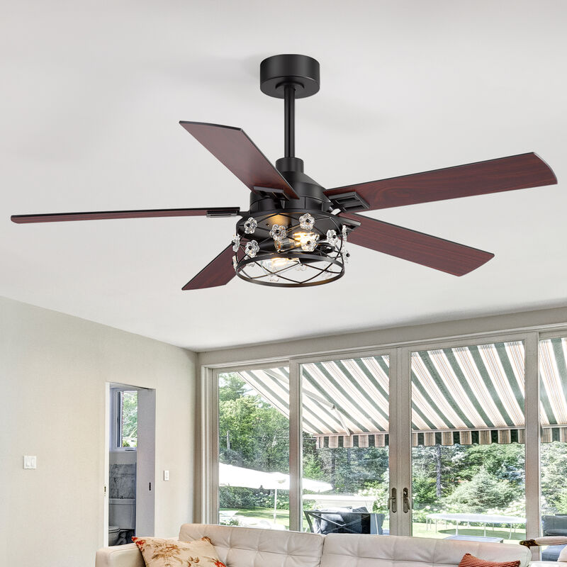 Breezary 52" Ceiling Fan with Lights, E26 Glass Shade,Wood Blades, Quiet DC Motor, Remote Control, 6 Speeds, Reversible, Timer image number 2