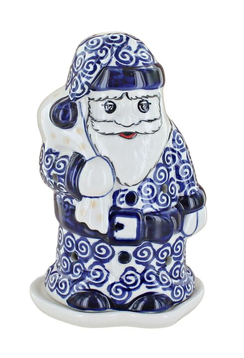 Blue Rose Polish Pottery Dots Santa Luminary