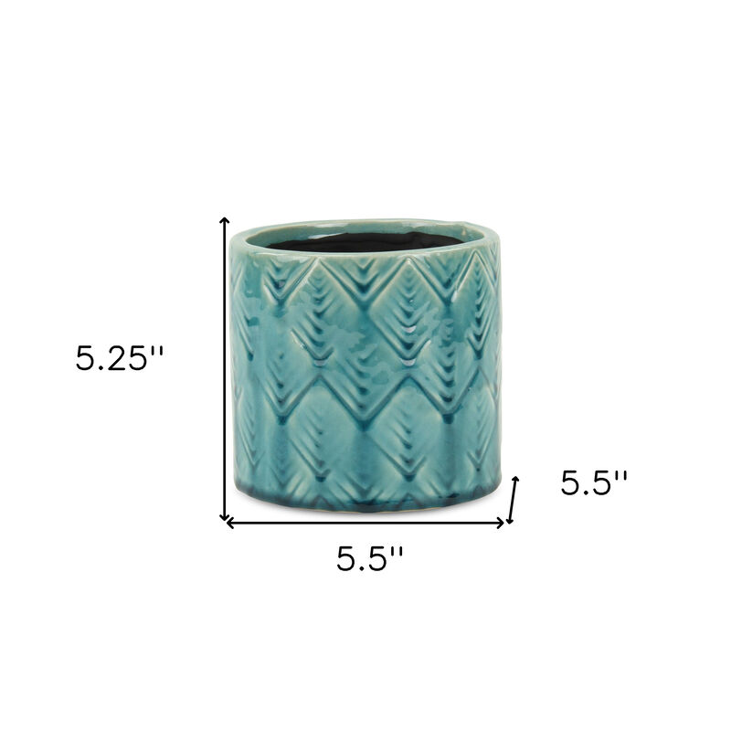 HomeRoots Turquoise Ceramic 22 Ounce Geometric Round Distressed Pot Planter image number 3