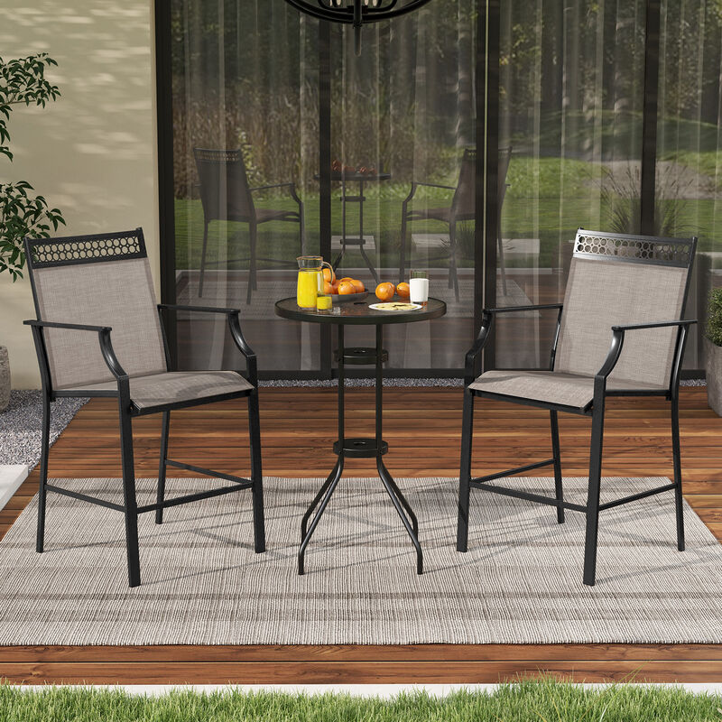 Set of 2 Outdoor Counter Stools &ndash; Heavy-Duty Barstools with Footrest and Armrests