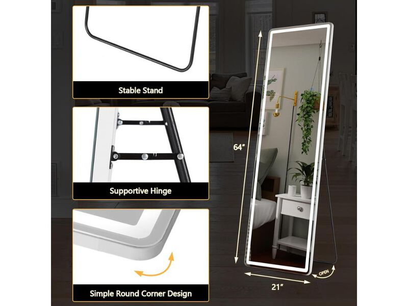 64 Inch LED Full Length Mirror with Dimming and 3 Color Light image number 2
