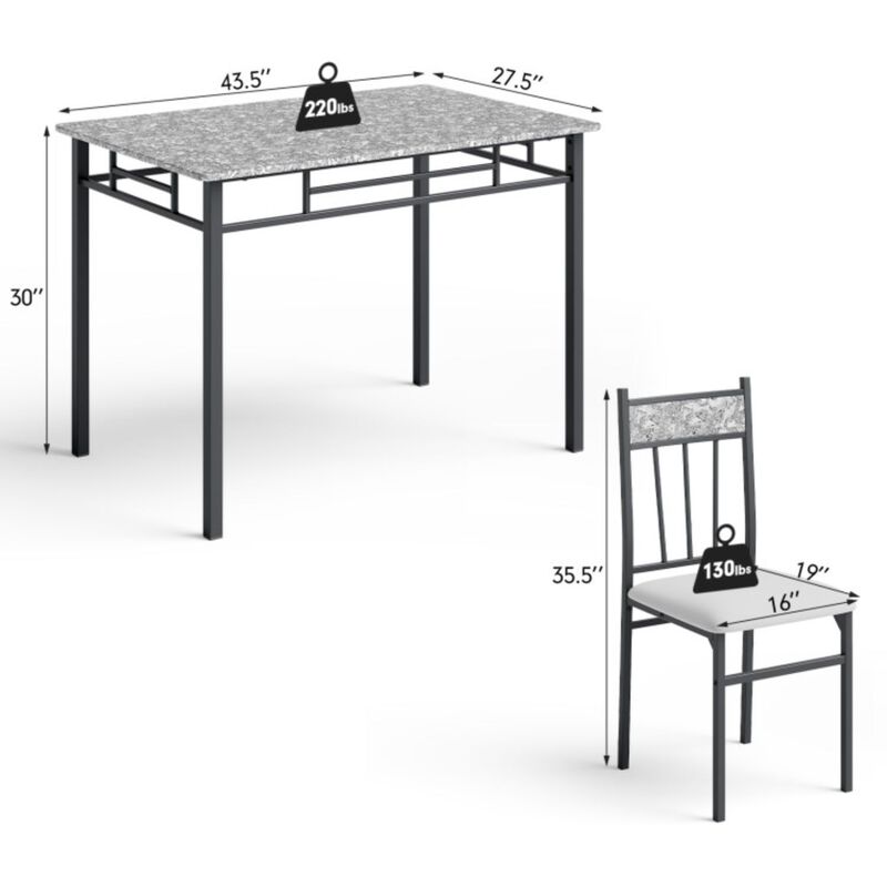 5 Pieces Faux Marble Dining Set Table with Solid Steel Frame