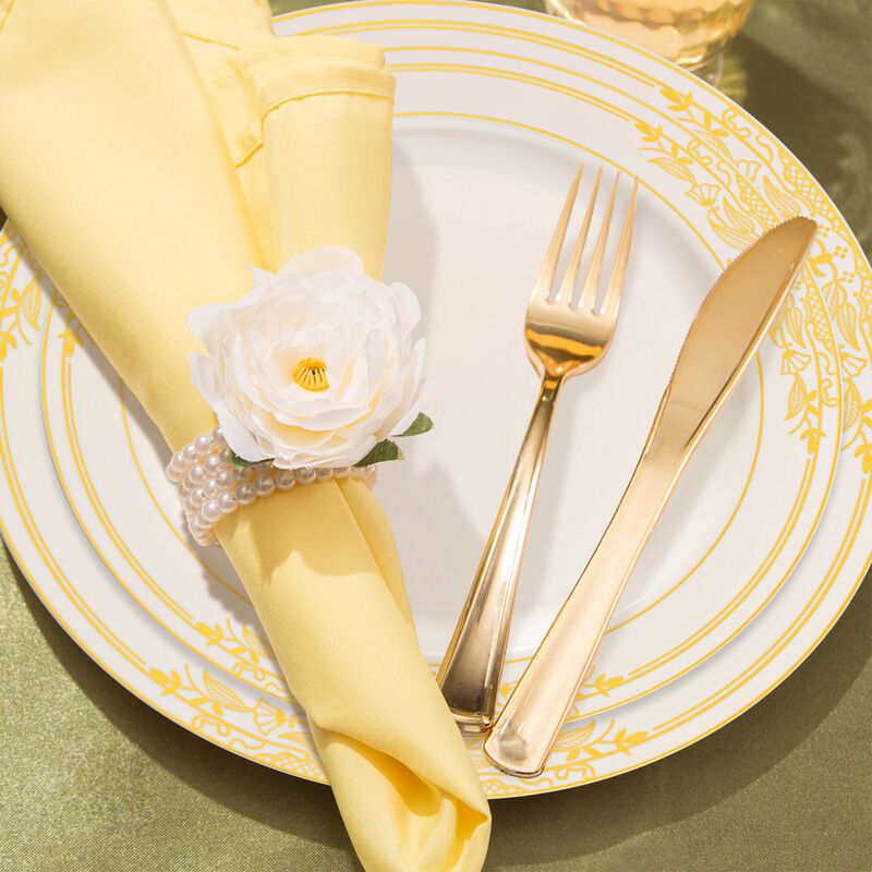Ivory with Gold Harmony Rim Plastic Wedding Value Set (30 Sets) image number 7