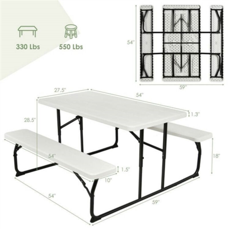 Folding Dining Table Set with 2 Benches Outdoor Patio Furniture Set