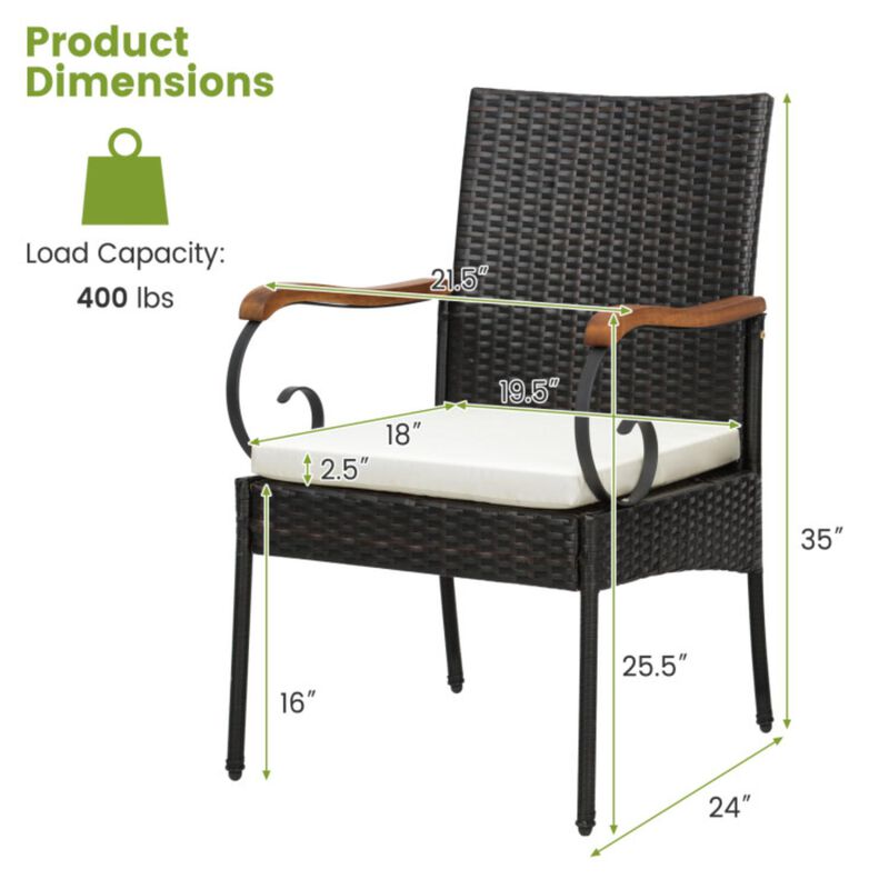 Hivvago Set of 2/4 Outdoor PE Wicker Chair with Acacia Wood Armrests