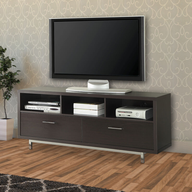 Fabulously Designed  tv console with chrome legs, Brown image number 1