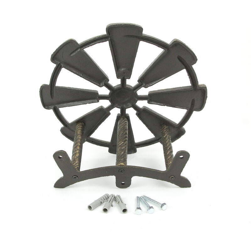 Cast Iron Farmhouse Windmill Wall Mounted Garden Hose Holder Bronze Finish image number 3