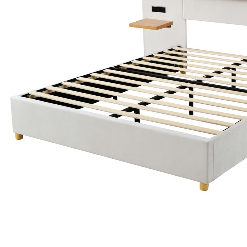 Merax Velvet Platform Bed  with Built-in Pillows