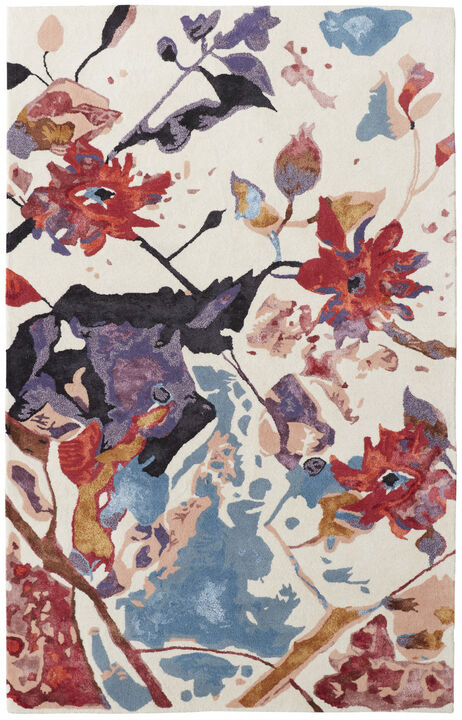2 X 3 Red Blue And Purple Floral Tufted Handmade Area Rug