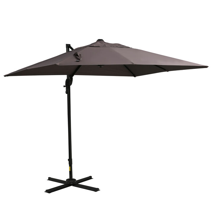Outsunny 8FT Cantilever Patio Umbrella, Square Outdoor Offset Umbrella with 360° Rotation, Aluminum Hanging Umbrella with 3-Position Tilt, Crank & Cross Base for Garden Deck Pool Backyard, Brown