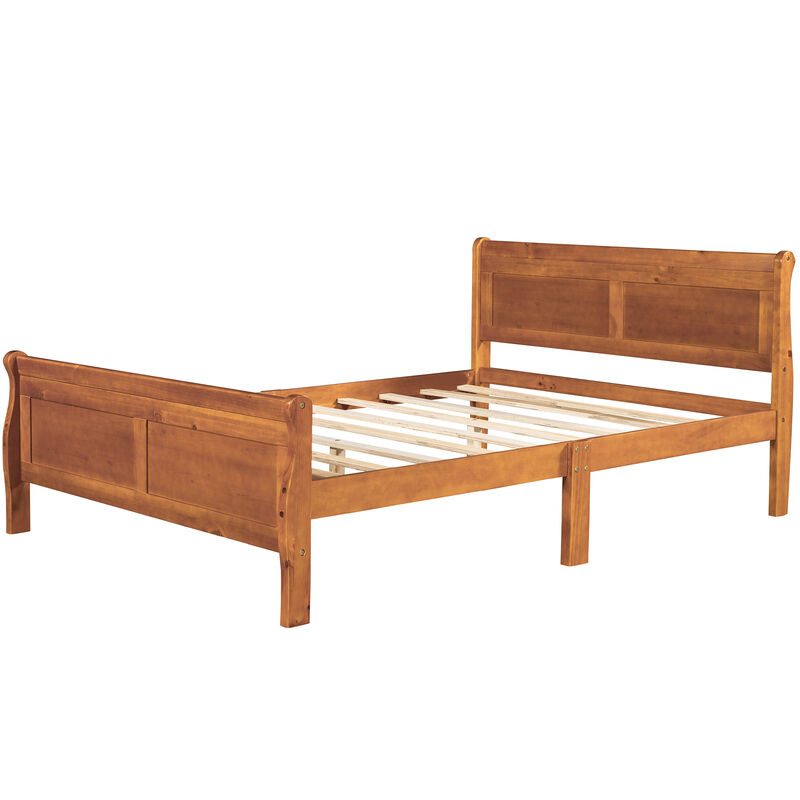 Whisen Wood Platform Bed Frame with Sleigh Design, Headboard, Footboard, and Sturdy Slat Support