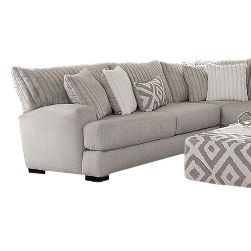 Tara Sectional L Sofa, Gray Chenille, 9 Accent Pillows, 139 Inch - Benzara image number 3