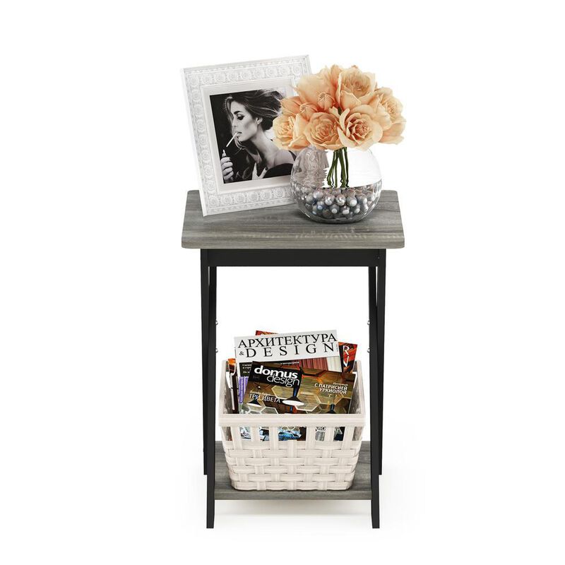 Furinno Modern Simplistic Criss-Crossed End Table, French Oak Grey/Black