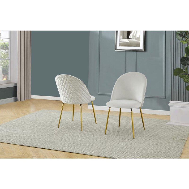 Cream velvet fabric side chairs - Set of 2