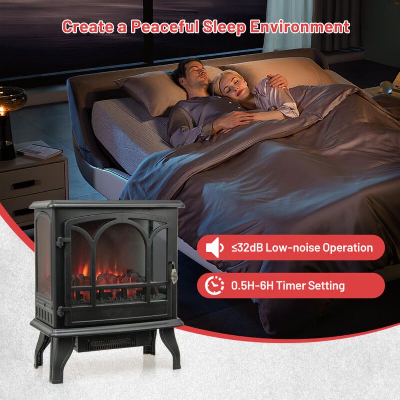 Hivvago 1400W Electric Stove Heater with 3-Level Flame Effect and 3-Sided View-Black