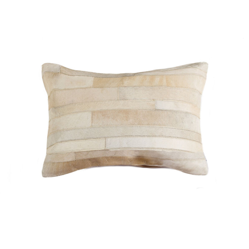 HomeRoots 12" X 20" Natural Patchwork Cowhide Lumbar Throw Pillow image number 0