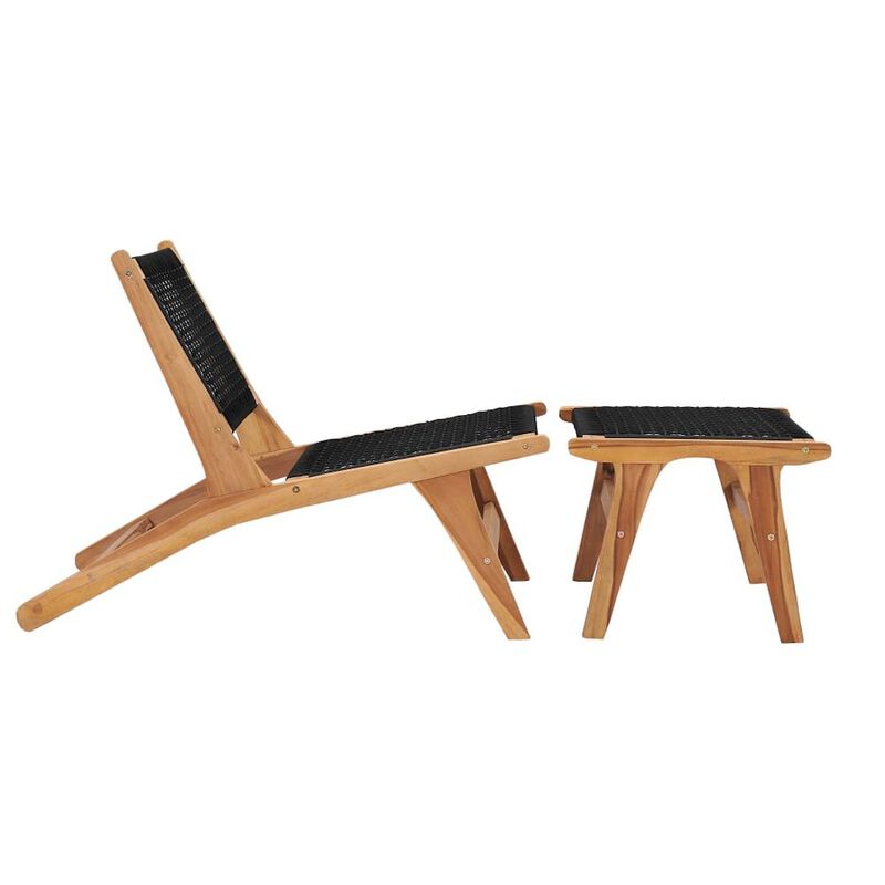 Sun Lounger Natural wood and black Premium sanded teak hardwood