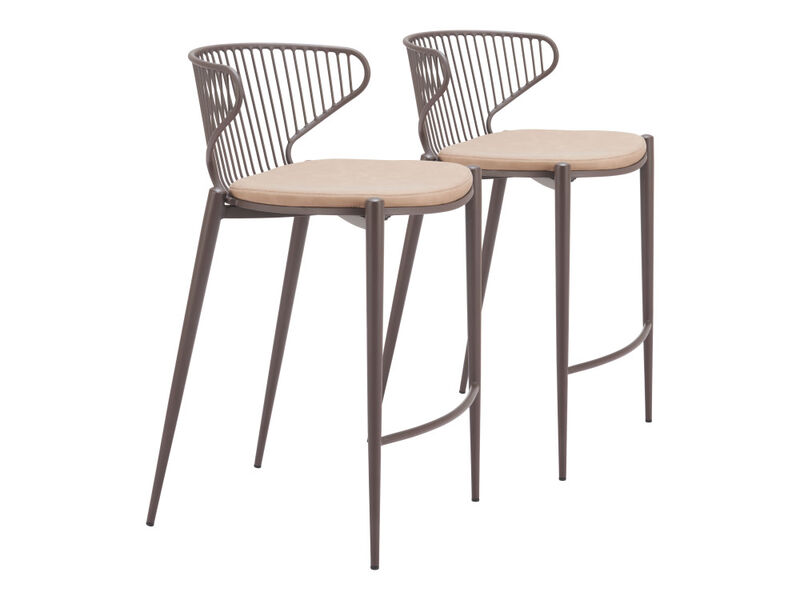 Silues Counter Stool (Set of 2) Taupe & Brown image number 1