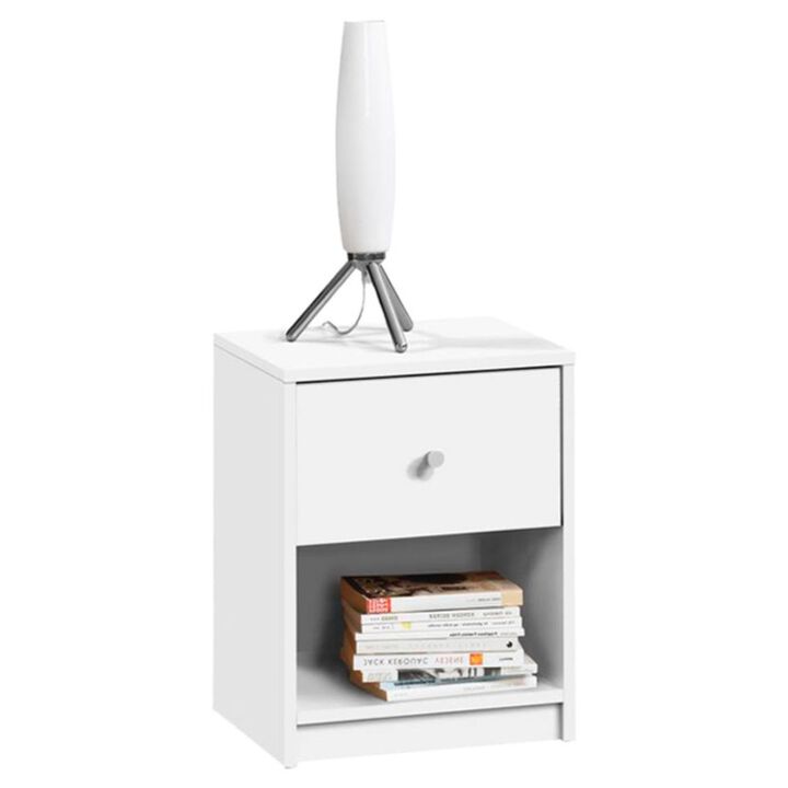 QuikFurn Contemporary 1-Drawer Nightstand with Storage Shelf in White