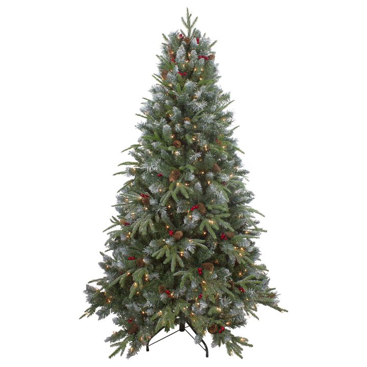 7ft Pre-Lit Frosted Mixed Berry Pine Artificial Christmas Tree - Clear Lights