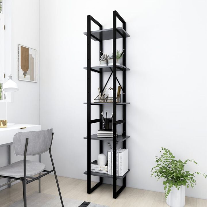 vidaXL Bookshelf, Book Cabinet with 5 Doors Bookcase, Storage Shelf for Office Living Room, Freestanding Shelving Unit, Modern, Gray Engineered Wood